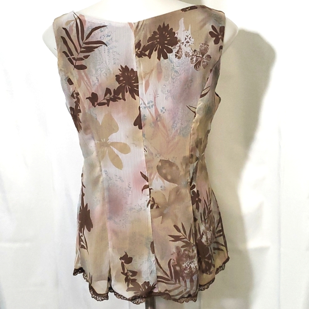 TAILOR Floral Tank Top Tailored Lace Accent size M - Picture 6 of 10
